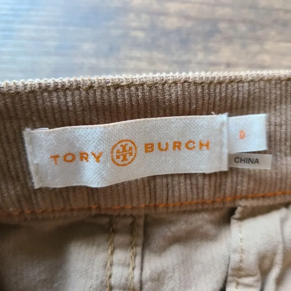Tory Burch Lucitano Mini Skirt Womens 0 Corduroy Snap Front Tan Beach Wood Aline